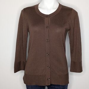 Coldwater Creek Brown 3/4 Sleeve Button Up Cardigan Sweater S